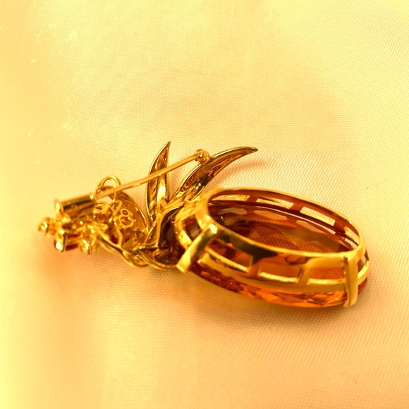 A 1 of  a kind, handmade vintage 1940-50’s 14KT YG, Citrine, Diamond Pin/pendant - Picture 5 of 8
